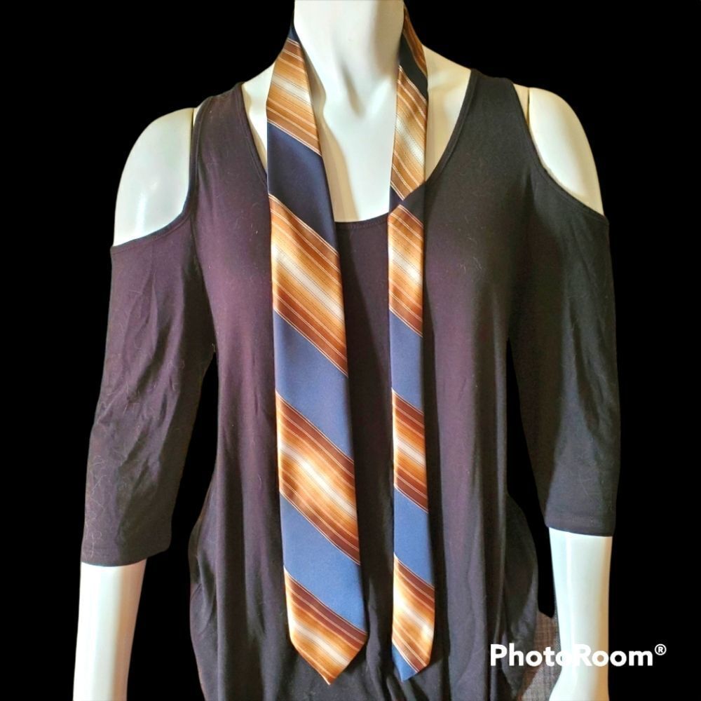 Oleg Cassini Black & Tan Striped Tie